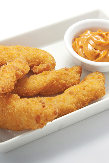 chicken strips with a dip of chipotle sauce