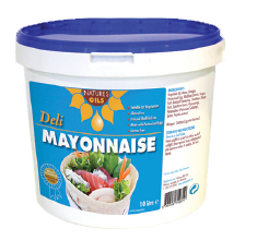 a tub of natures oils deli mayonnaise