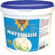a tub of natures oils real creamy mayonnaise